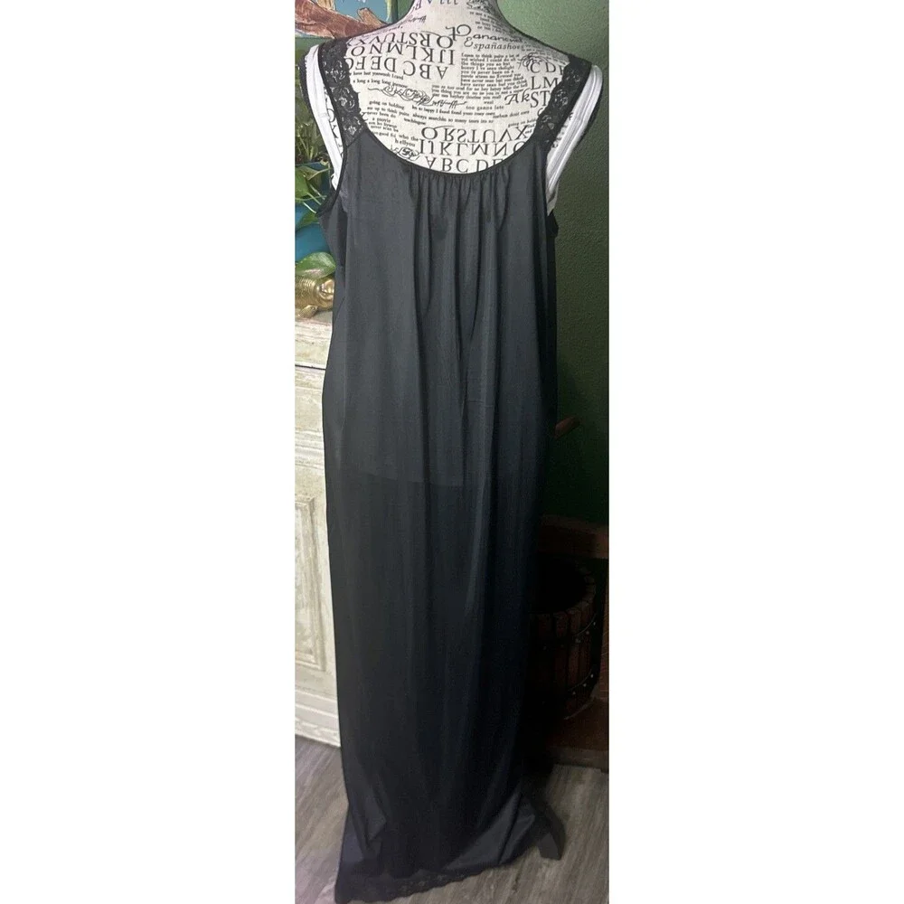 Vtg JC Pennys Black  Nightgown & Robe Peignoir Set- M Whimsigoth Goth Victorian